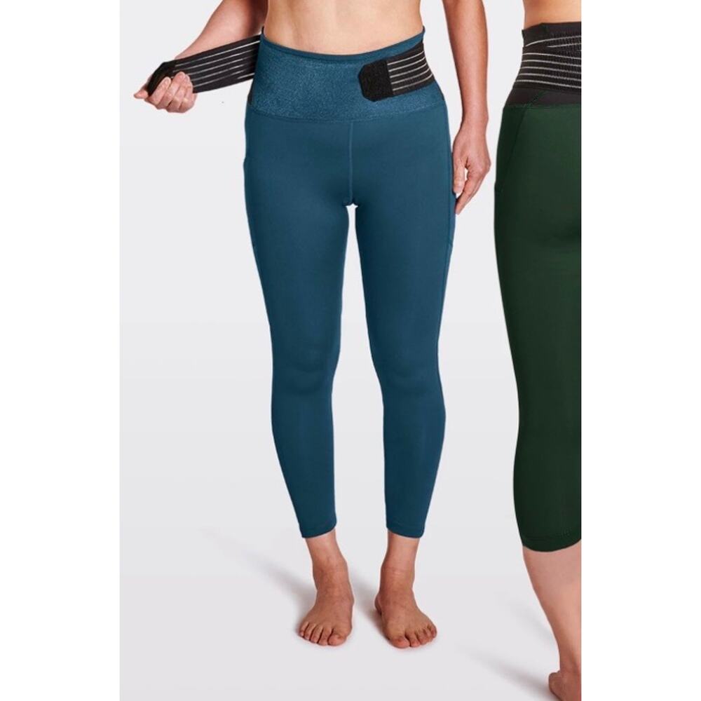Tommie Copper Teal Adjustable Lower Back Support Ankle Leggings L NWT